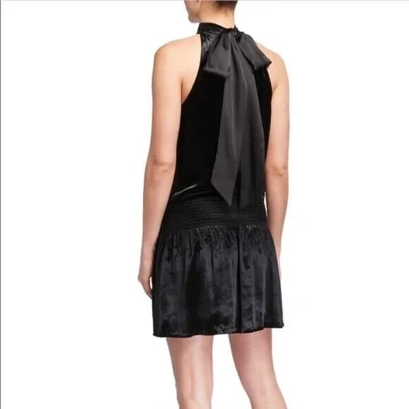 Ramy Brook Paige Velvet Dress Black Mini Velour Sleeveless Mock Neck Tie… - Picture 3 of 10